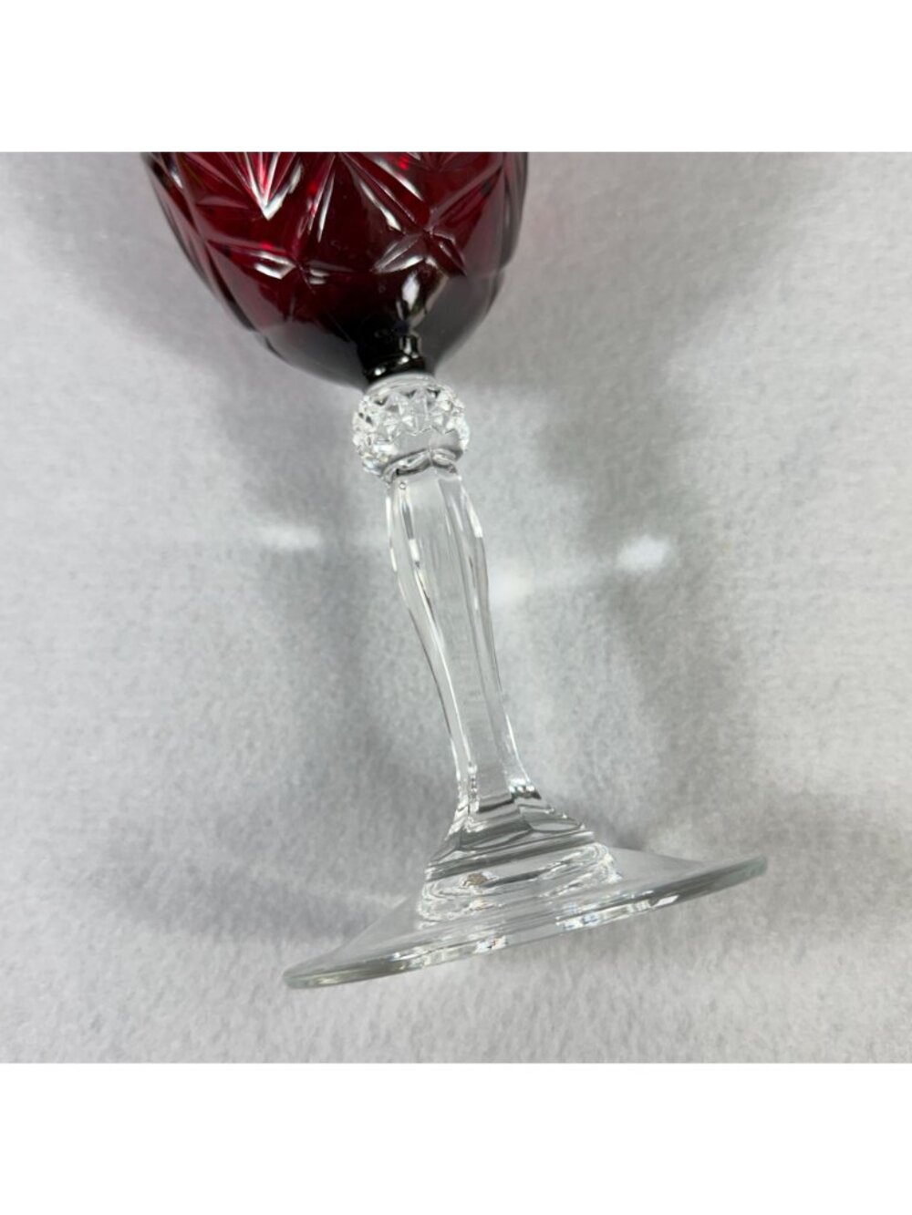 Vintage Ruby Cut to Clear Crystal Goblets Set of 4 Clear Stem Wine Glasses 8.25" - Picture 5 of 9